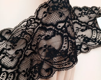 Black Lace 5" wide Floral Embroidery Vintage Lace Trim for dresses, wedding, lingerie, headbands, sewing and decorating