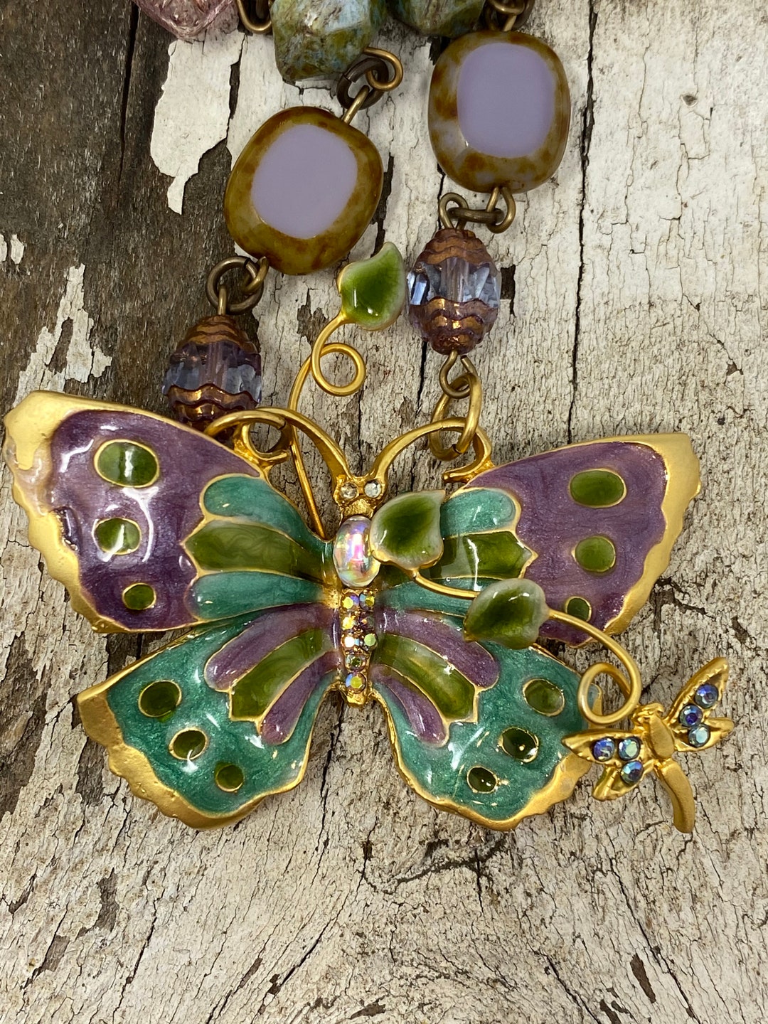 Beaded Butterfly Necklace Pendant Necklace Boho Etsy