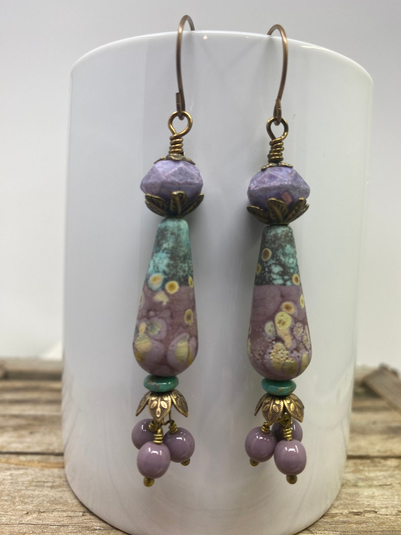 Boho Earrings, Ceramic Earrings, Artistan Made Earrings, Dangle earrings, One of a Kind image 3