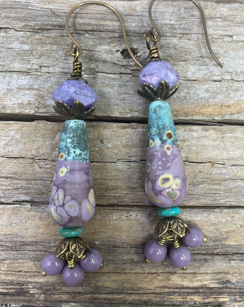 Boho Earrings, Ceramic Earrings, Artistan Made Earrings, Dangle earrings, One of a Kind image 5