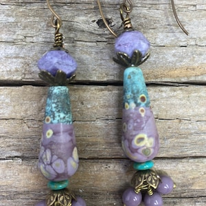 Boho Earrings, Ceramic Earrings, Artistan Made Earrings, Dangle earrings, One of a Kind image 1