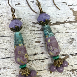 Boho Earrings, Ceramic Earrings, Artistan Made Earrings, Dangle earrings, One of a Kind image 4