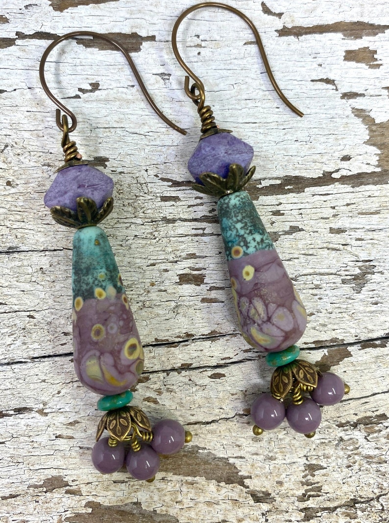 Boho Earrings, Ceramic Earrings, Artistan Made Earrings, Dangle earrings, One of a Kind image 4