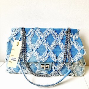 Fashionable Jeans Bag with Chain Handle