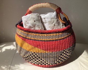 Round Bolga Market Reed Basket