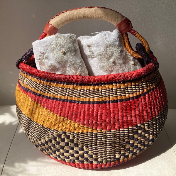 Round Bolga Market Reed Basket