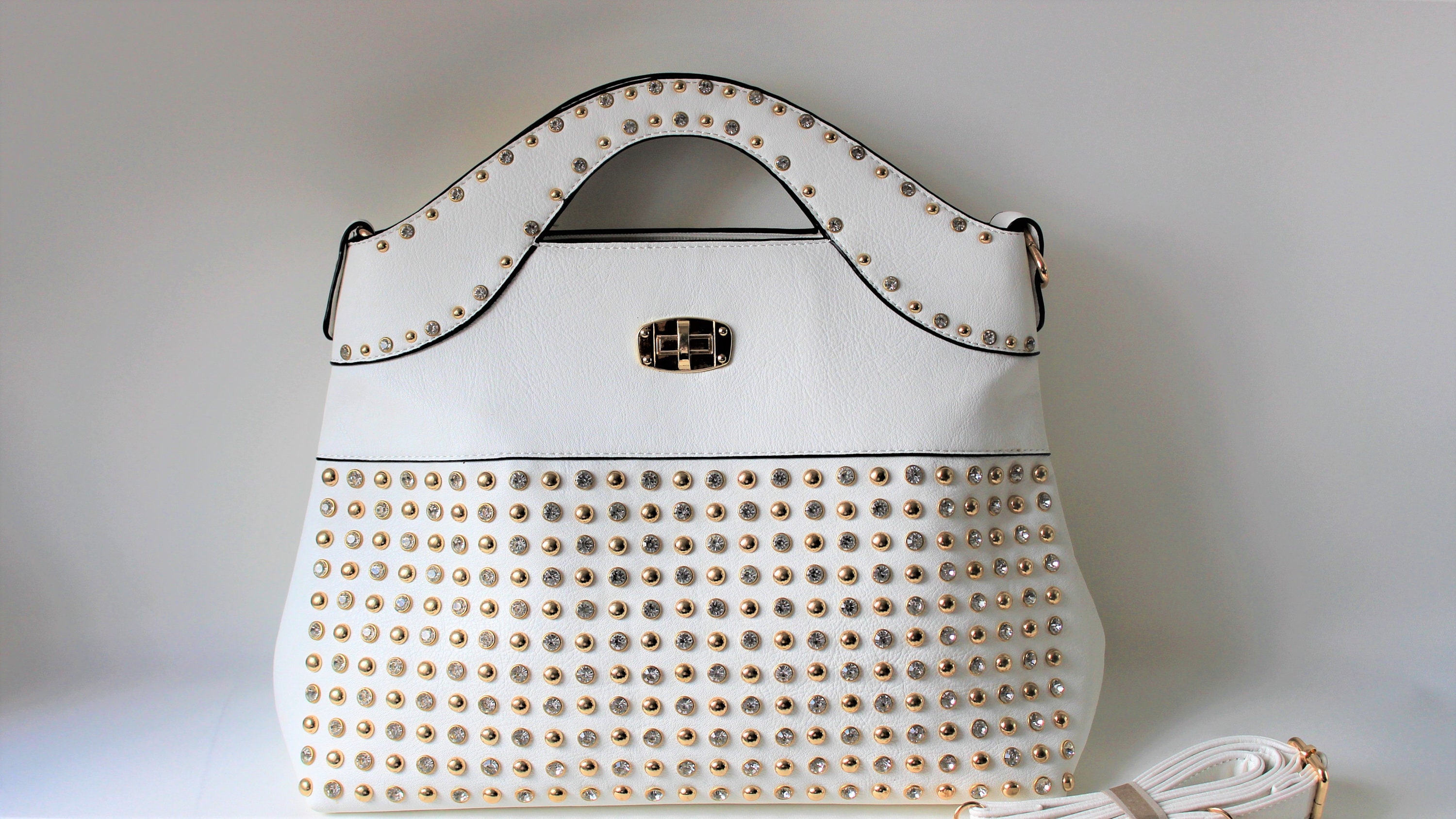White studded shop handbag