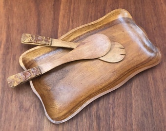 Retro Monkey Pod Dish / wooden serving tray