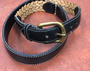Vintage Plaited Black Leather Belt