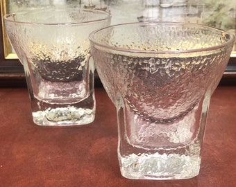 Two Retro Textured Glass Tumblers