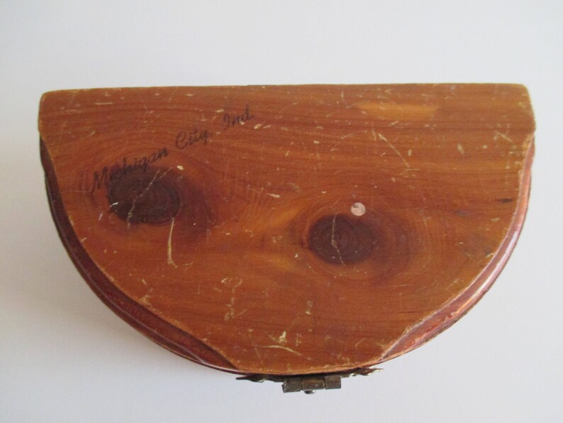 Ind. Half Round Wood Souvenir Box from Michigan City JewelryTrinket Box