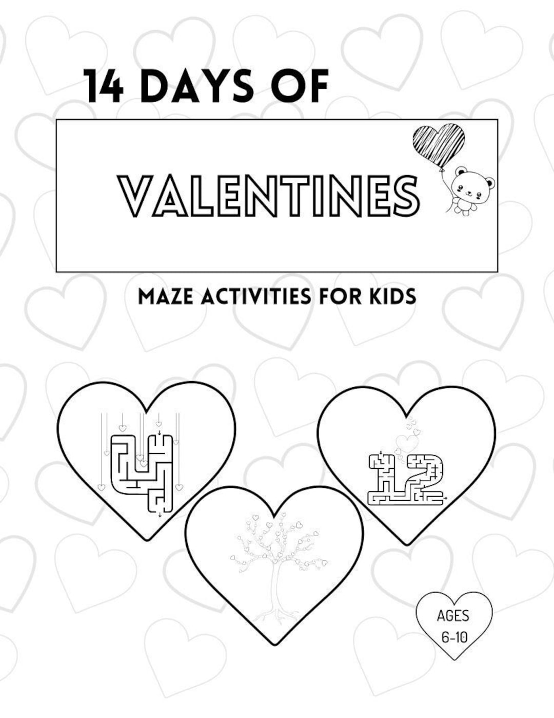 14 Days of Valentines: Maze Activities and Coloring for Kids Ages 6-10 ...