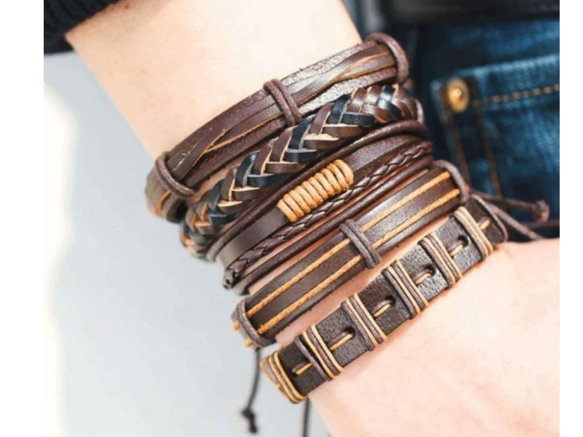 Handmade Leather Bracelet Set For Men 5 Layer Stacking Etsy