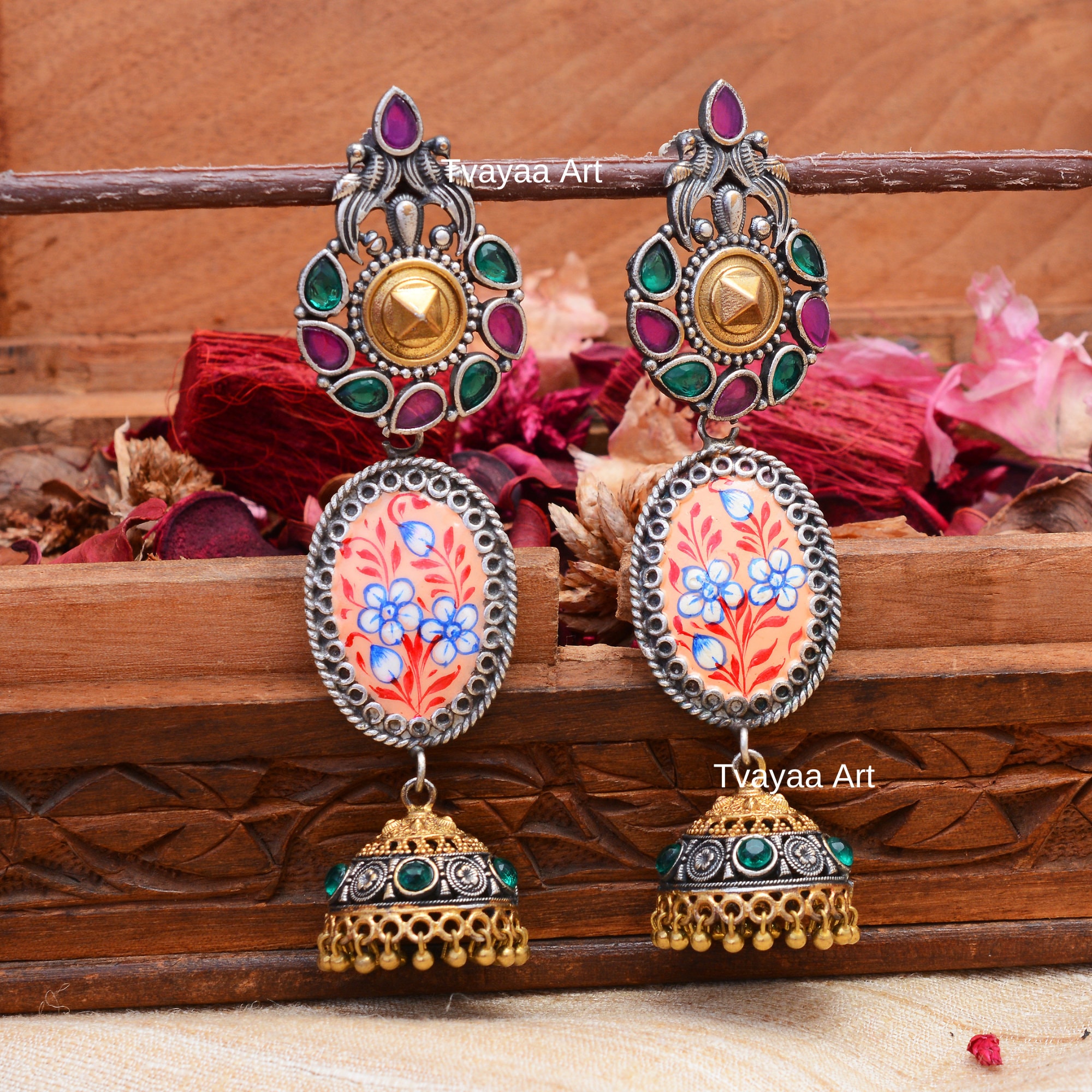 Indian Bollywood Style Hot Pink Enameled Pearl Jhumka Earrings Girls Jewelry  Set