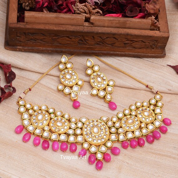 Traditional Gold Plated Kundan Bead Choker Necklace Bollywood