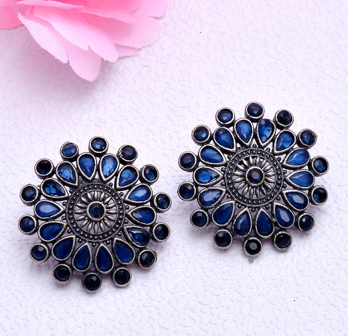 Indian Handmade Stud Earrings Silver Tribal Jewelry Ethnic Etsy