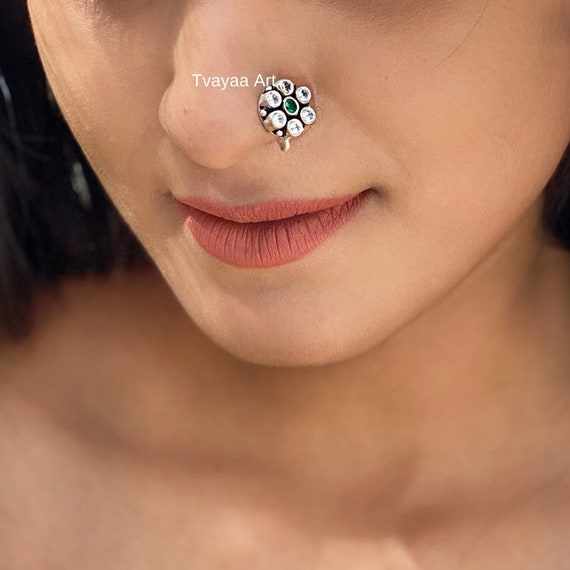 Flower Pure Gold Nose stud 14K Indian piercing nose ring Push pin | eBay