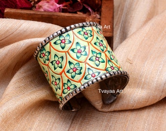 Enamel Bracelet Handcuff Kada, Adjustable Bangle Kada, Indian Hand-Paint Jewellery, Silver Oxidized, Ethnic Antique, Women Jewelry