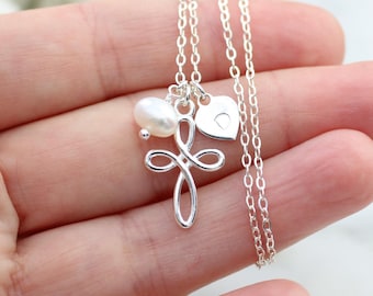 Sterling silver personalised cross and chain necklace. Confirmation gift for girls and women. Personalised gifts.