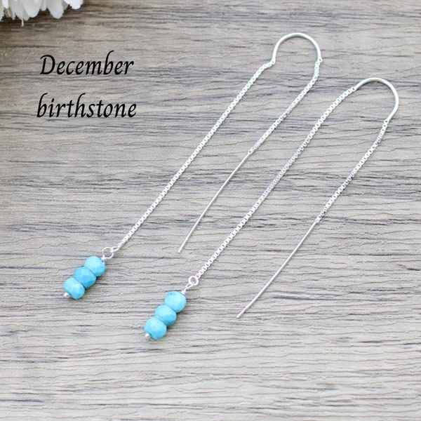 Turquoise earrings sterling silver. Threader earrings silver. Boho earrings. December birthstone gift. Mothers day gift.