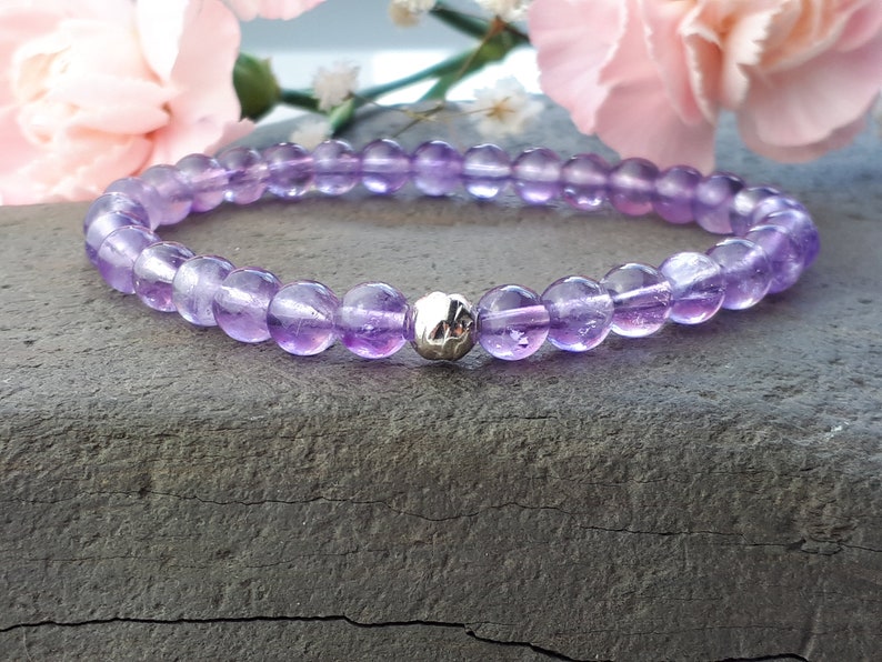 Amethyst bracelet sterling silver Amethyst stretch bracelet February birthstone bracelet.