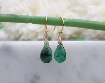 Emerald earrings in silver or gold. May birthstone earrings. May birthday gift.
