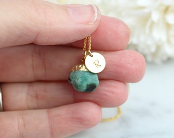 May birthstone necklace. Personalised emerald necklace in gold. Mothers day gift.