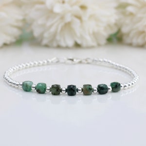 Emerald bracelet in sterling silver. May birthstone bracelet.