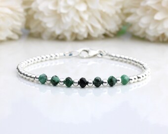 70th birthday gifts Emerald bracelet sterling silver. May birthstone bracelet. 70th birthday bracelet. Mothers day gift.