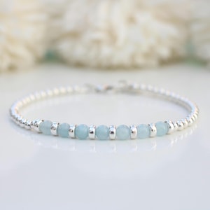 Sterling silver aquamarine bracelet. March birthstone bracelet.