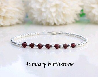 70th birthday gifts January birthstone bracelet. Garnet bracelet sterling silver. 70th birthday bracelet. Mothers day gift.