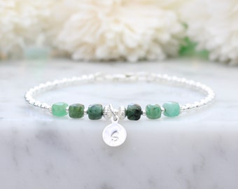 Personalised emerald bracelet in sterling silver. May birthstone bracelet. May birthstone gift. Mothers day gift.