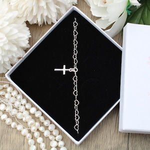 Cross anklet with heart chain in sterling silver.  NEW!
