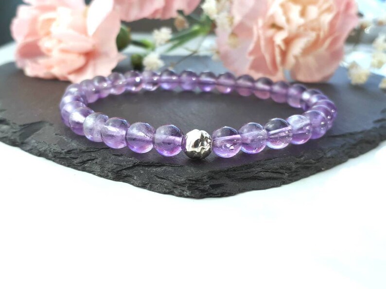Amethyst bracelet sterling silver Amethyst stretch bracelet February birthstone bracelet.