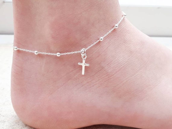 Cross Ankle Bracelet Anklet Chain Sterling Silver Adjustable Length, 9 Cross Ankle Bracelet Anklet Chain Sterling Silver Adjustable Length, 9