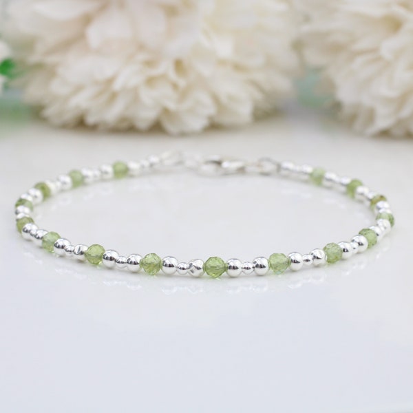 Peridot bracelet sterling silver with optional personalised initial, number or zodiac sign. August birthstone bracelet. . Mothers day gift.