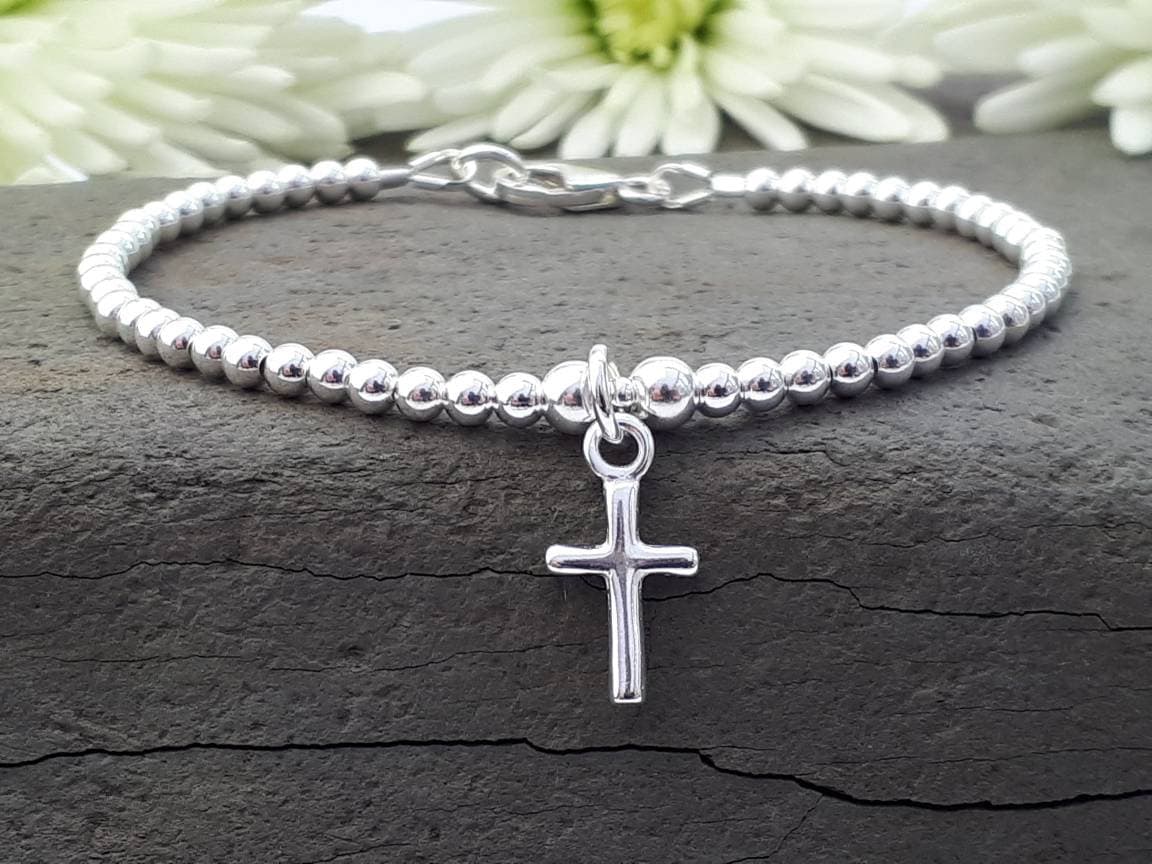 Sterling silver cross bracelet for women or girls with Etsy