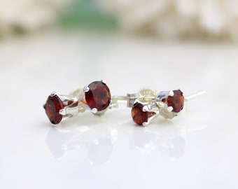 Garnet stud earrings in sterling silver or gold fill - size 3mm or 4mm. January birthstone earrings.  Mothers day gift.