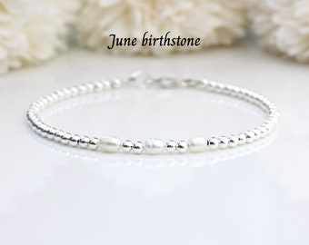 30th birthday gifts for her. June birthstone bracelet. Pearl bracelet sterling silver. 30th birthday bracelet.