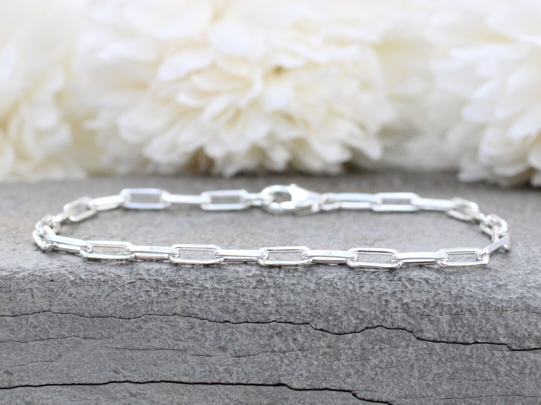 Paperclip Ankle Bracelet Sterling Silver. Anklets for Women Sterling