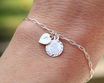 Personalised Saint Christopher bracelet in sterling silver with welded links for a lifetime of wear. Travel protection bracelet.