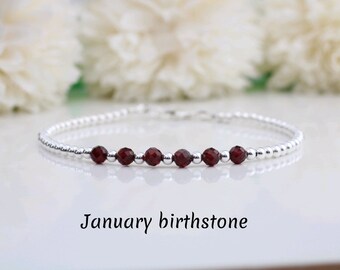 60th birthday bracelet. January birthstone bracelet. Garnet bracelet sterling silver. 60th birthday bracelet. Mothers day gift.