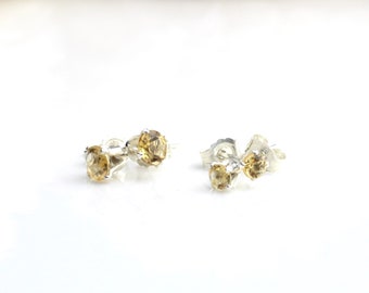 Citrine stud earrings - size 3mm or 4mm. Can be set into sterling silver and gold filled. November birthstone earrings. Mothers day gift.