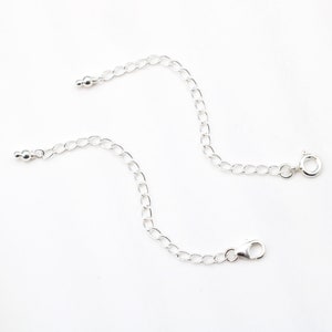 Extensor de plata de ley para collar y pulsera: 5 a 10 cm. Disponible con reasa o cierre de mosquetón. Ahora con eslabones soldados para mayor seguridad.