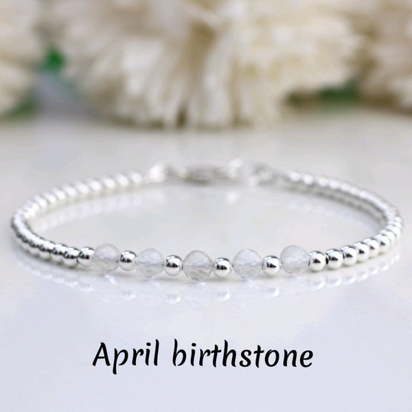 50th birthday bracelet. April birthstone bracelet. Quartz bracelet sterling silver. 50th birthday bracelet.  NEW!