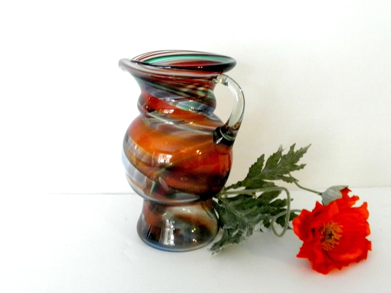 Vintage Vase Antique Pitcher Collectible Glass Art Mid Century Hand Blown Glass