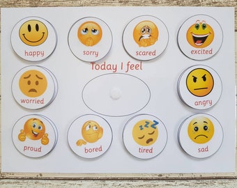 Today I feel, mood board, emotions, express feelings, mindfulness, I feel happy, sad, display board for feelings, aid behaviour, visual