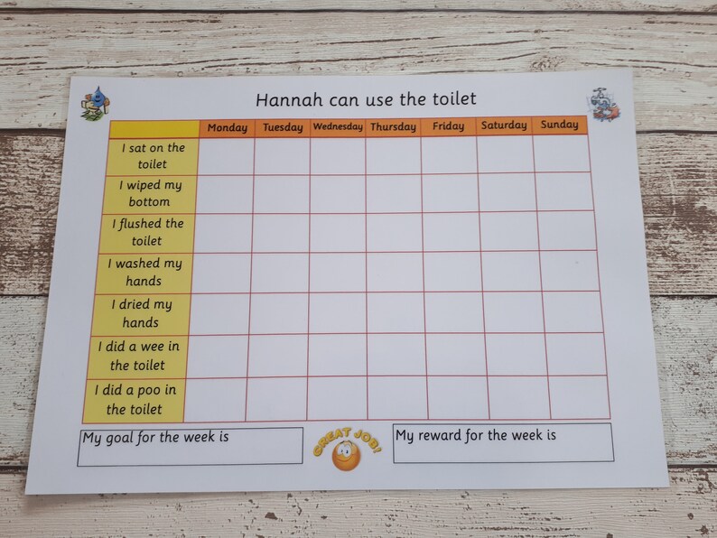 Toilet Training Chart Personalised Toilet Chart Reward Etsy UK