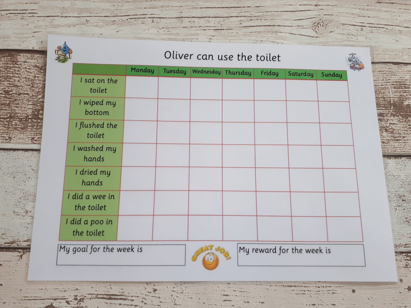 Toilet Training Chart Personalised Toilet Chart Reward Etsy UK