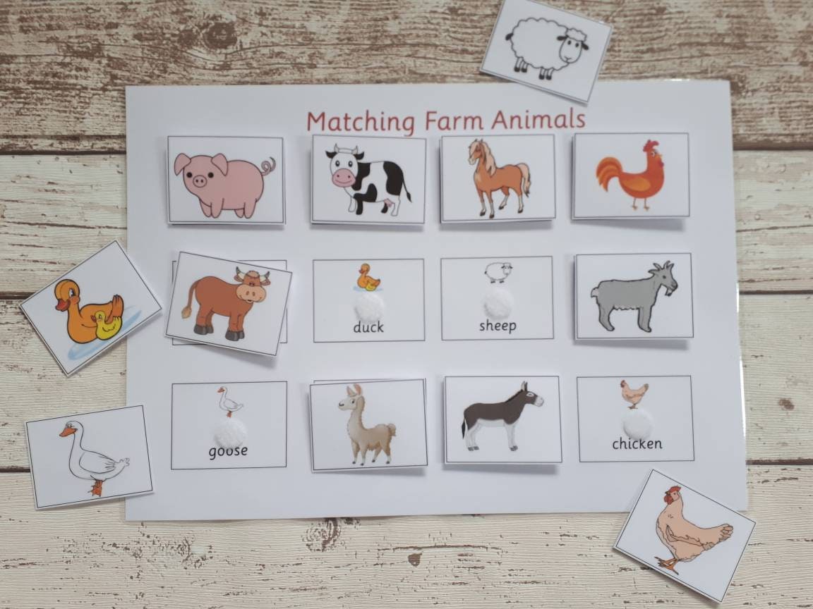 Farm Animals Matching Game Educational Resource Home - Etsy